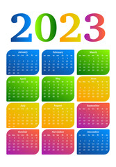 Calendar for 2023 isolated on a white background