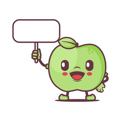 green apple cartoon mascot with blank board. fresh fruit vector illustration