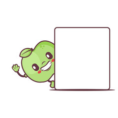 green apple cartoon mascot with blank board. fresh fruit vector illustration