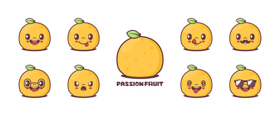 passion fruit cartoon. fresh fruit vector illustration. icon, emoticons, cartoons