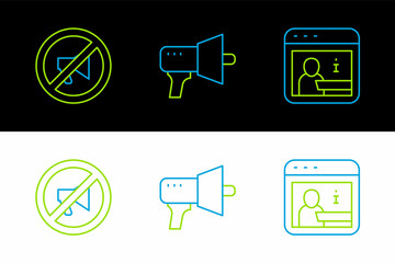 Set line Information, Censored stamp and Megaphone icon. Vector