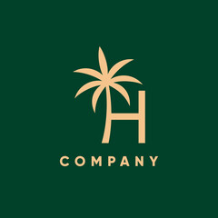 Letter H Initial Palm Leaf Tree Logo Design Vector Icon Graphic Emblem Illustration