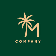 Letter M Initial Palm Leaf Tree Logo Design Vector Icon Graphic Emblem Illustration