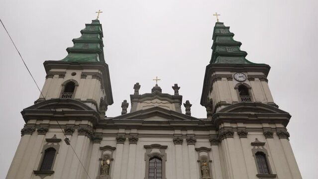 beauty catholic church of Ukraine Ternopil city. High quality 4k footage