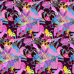 Bright crazy kitsch, pink seamless pattern