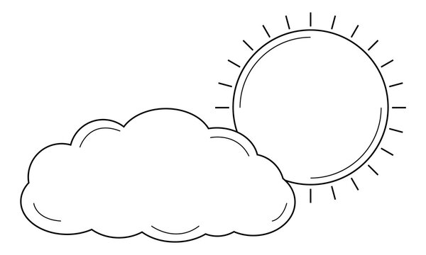 Hand drawn sun coming out from behind a cloud. Abstract image of uplifting mood. Doodle style. Vector