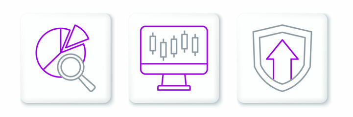 Set line Financial growth, Search data analysis and Stocks market graphs icon. Vector