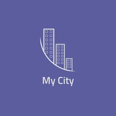 Simple city logo over curved lines.