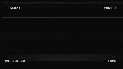 Vintage VHS. Forward, rewind and stop scenes. Defects noise and artifacts effect. 4k glitch effect.