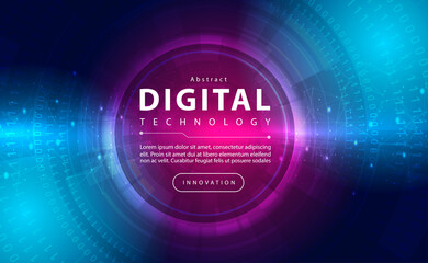 Digital technology banner pink blue background concept with technology line light effect, abstract tech, innovation future data, purple sky color, big data, lines dots connection, illustration vector