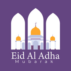Eid Al Adha Poster Illustration. Commemorate islamic holidays. White and Purple Color