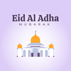 Eid Al Adha Poster Illustration. Commemorate islamic holidays. White and Purple Color