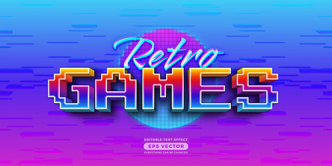 Retro Game Text Effect Style with vibrant theme realistic neon light concept for trendy flyer, social media, poster and banner template promotion