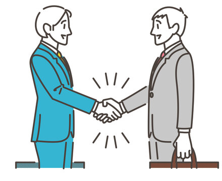 Two male business people shaking hands [Vector illustration of upper body].