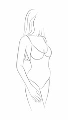 Vector illustration of a young woman in a one-piece swimsuit