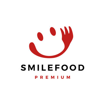 Happy face smile food fork logo vector icon illustration