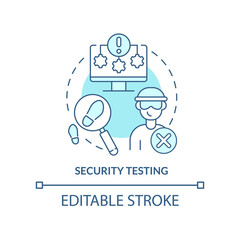 Security testing turquoise concept icon. Physical security plan abstract idea thin line illustration. System protection. Isolated outline drawing. Editable stroke. Arial, Myriad Pro-Bold fonts used