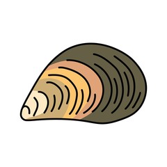 Mussel color line illustration. Ocean fishes