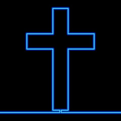 Continuous line drawing cross Christianity icon neon concept
