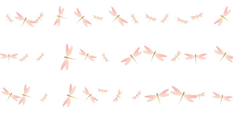 Fairy rosy pink dragonfly isolated vector background. Spring little insects. Decorative dragonfly isolated girly illustration. Sensitive wings damselflies patten. Nature creatures