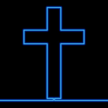 Continuous line drawing cross Christianity icon neon concept