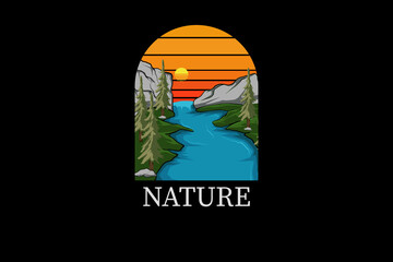 Nature retro vintage landscape design