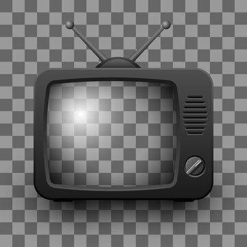 Retro TV Mockup Isolated On Transparent Grid. Vector Illustration