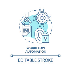 Workflow automation turquoise concept icon. Manage identities abstract idea thin line illustration. Business processes. Isolated outline drawing. Editable stroke. Arial, Myriad Pro-Bold fonts used