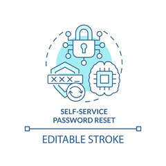 Self-service password reset turquoise concept icon. Management abstract idea thin line illustration. Recovery software. Isolated outline drawing. Editable stroke. Arial, Myriad Pro-Bold fonts used