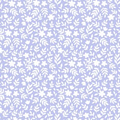 Small white flowers on blue background vector seamless pattern. Vintage floral background. Seamless vector pattern for design and fashion prints. Ditsy style.