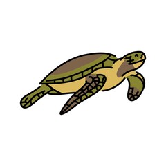 Sea ​​turtle color line illustration. Marine mammals.