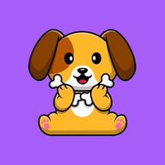 Fototapeta na wymiar Cute Dog Holding Bone Cartoon Vector Icon Illustration. Animal Icon Concept Isolated Premium Vector.