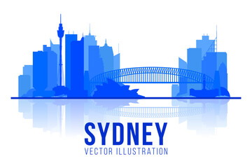 Sydney city vector illustration, skyline city silhouette, skyscraper, flat design. Tourism banner design template with Sydney Australia.