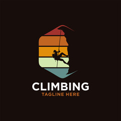 Silhouette Man climbing on a cliff graphic vector.