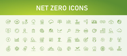 NET ZERO banner icons, carbon neutral and net zero concept. natural environment A climate-neutral long-term strategy greenhouse gas emissions targets wooden block with green net center icon - obrazy, fototapety, plakaty