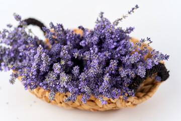 Lavender bouquets in a basket