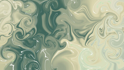 the monochromatic flow of liquid-like paints in green tones, soft dynamic background