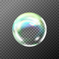 Set of transparent soap bubbles on checkered background.Reaistic colored balls.Vector texture.
