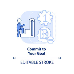 Commit to your goal light blue concept icon. Move forward to aim. Adaptation abstract idea thin line illustration. Isolated outline drawing. Editable stroke. Arial, Myriad Pro-Bold fonts used