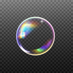 Set of transparent soap bubbles on checkered background.Reaistic colored balls.Vector texture.