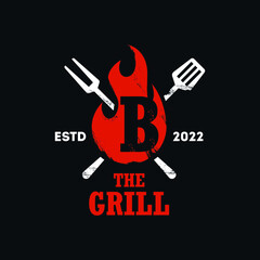 Grill Fire Alphabet B Logo