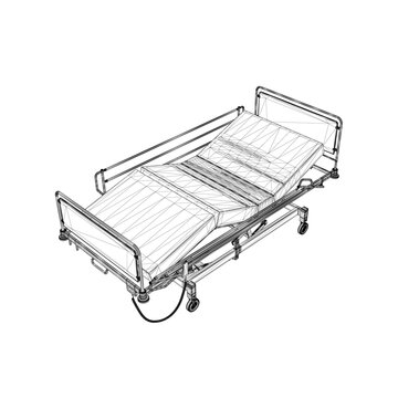 recommend clip art: Hospital bed wireframe from black lines isolated on white background. Isometric view. 3D. Vector illustration.