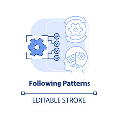 Following patterns light blue concept icon. Repetitive actions. Resisting changes abstract idea thin line illustration. Isolated outline drawing. Editable stroke. Arial, Myriad Pro-Bold fonts used