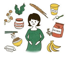 腸内環境を整える食材と腸活を考えている女性