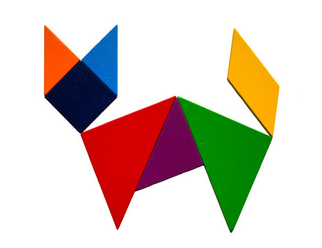Colorful Tangram Puzzle Cat. isolated on white  Background. Color tangram puzzle in cat shape.