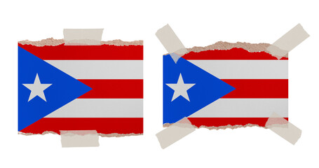 Ripped paper backgrounds in colors of national flag isolated on white. Puerto Rico