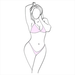 Continuous line drawing of a girl in a swimsuit. Beautiful young girl in on the beach.