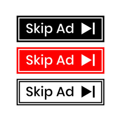 Modern rectangle skip ad button icons sign design vector collection set. Symbol for social media elements.