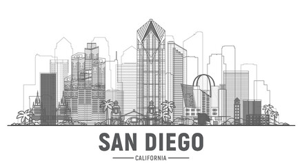 Obraz premium San Diego California (United States) line city skyline vector background. Flat vector illustration.
