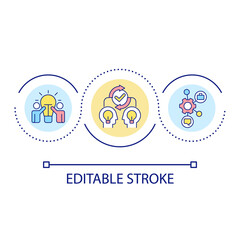 Share ideas and expertise loop concept icon. Teamwork and cooperation. Business consolidation abstract idea thin line illustration. Isolated outline drawing. Editable stroke. Arial font used